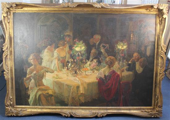 After Jules-Alexandre Grun (French 1868-1938), oil on canvas, The Dinner Party